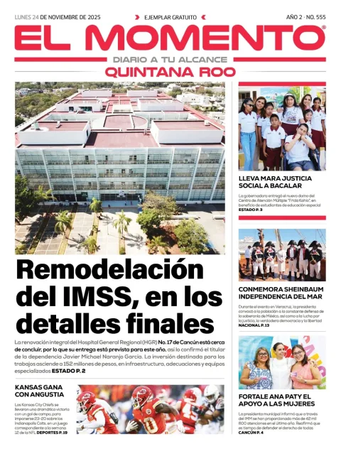 Portada de El Momento Quintana Roo del lunes, 24 de noviembre de 2025
