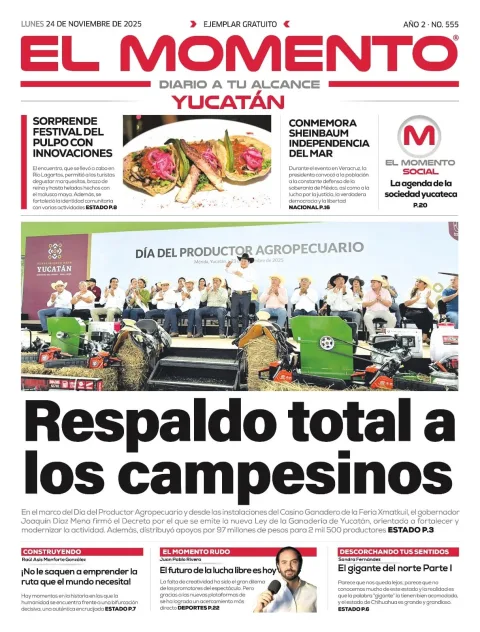 Portada de El Momento Yucatan del lunes, 24 de noviembre de 2025