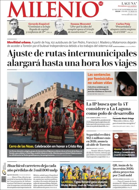 Portada de Milenio Laguna del lunes, 24 de noviembre de 2025