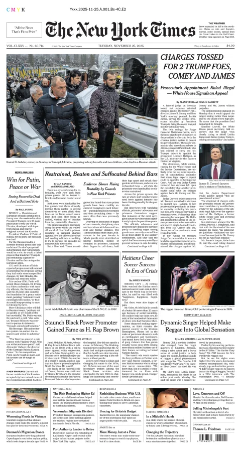 Portada de The New York Times (national) del martes, 25 de noviembre de 2025