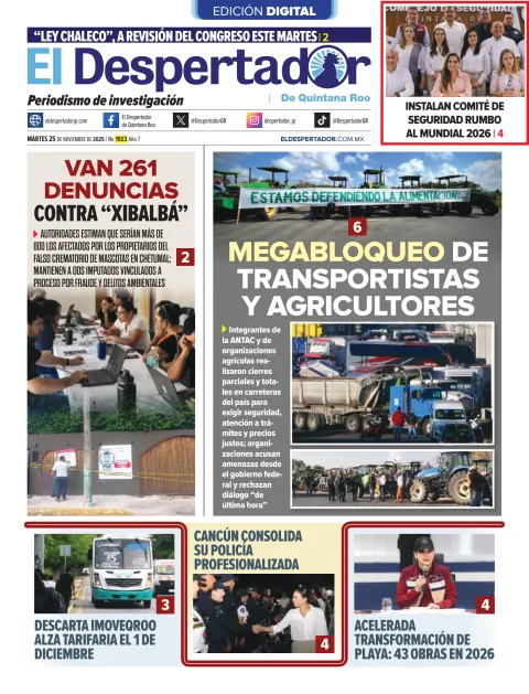 Portada de El Despertador de Quintana Roo del martes, 25 de noviembre de 2025