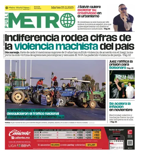 Portada de Publimetro Monterrey del martes, 25 de noviembre de 2025