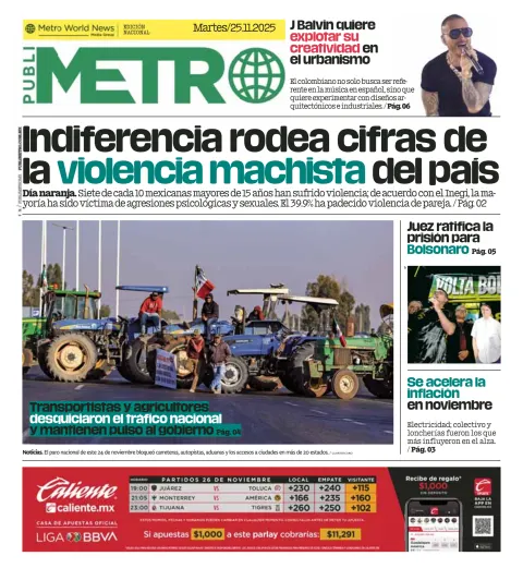 Portada de Publimetro Puebla del martes, 25 de noviembre de 2025