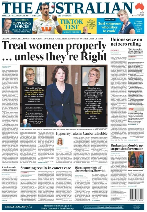 Portada de The Australian del martes, 25 de noviembre de 2025