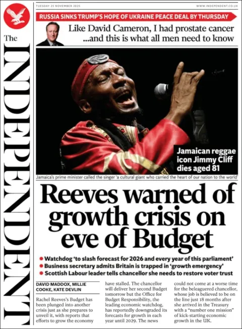 Portada de The Independent del martes, 25 de noviembre de 2025
