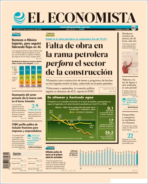 Portada de El Economista del martes, 25 de noviembre de 2025