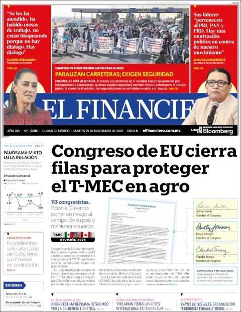 Portada de El Financiero del martes, 25 de noviembre de 2025