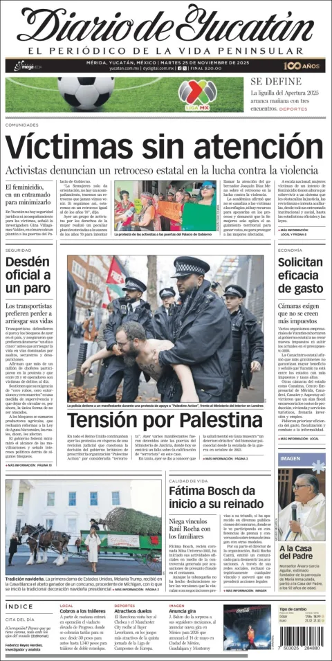 Portada de Diario de Yucatán del martes, 25 de noviembre de 2025