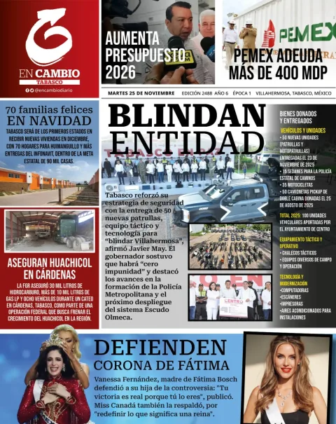 Portada de En Cambio - Tabasco (portada) del martes, 25 de noviembre de 2025