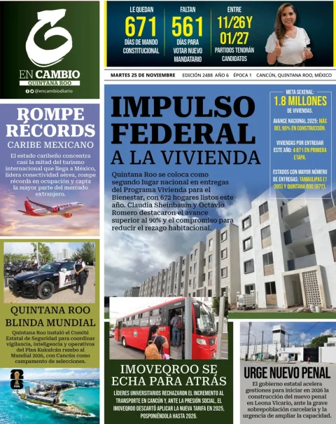 Portada de En Cambio - Quintana Roo (portada) del martes, 25 de noviembre de 2025