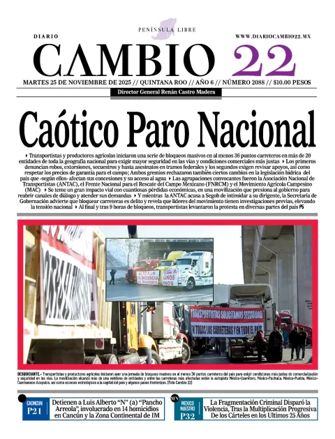 Portada de Diario Cambio 22 (contraportada) del martes, 25 de noviembre de 2025