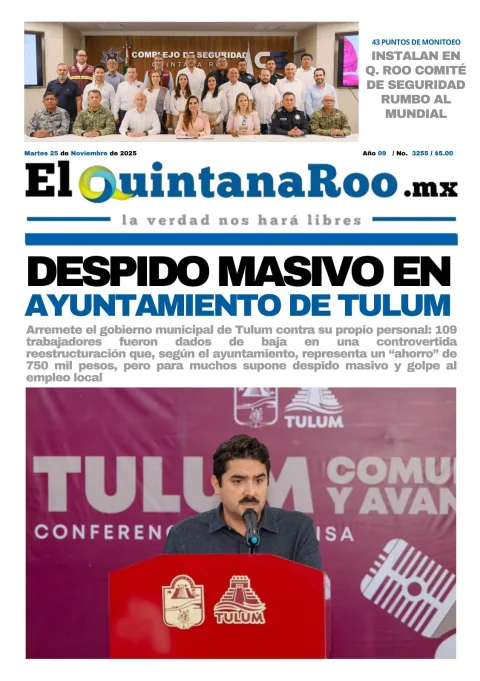 Portada de El Quintana Roo (portada) del martes, 25 de noviembre de 2025