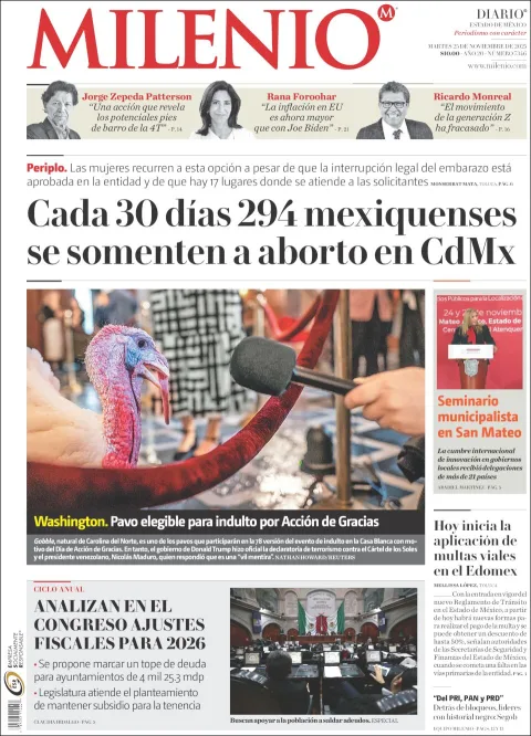 Portada de Milenio Edo de Mexico del martes, 25 de noviembre de 2025