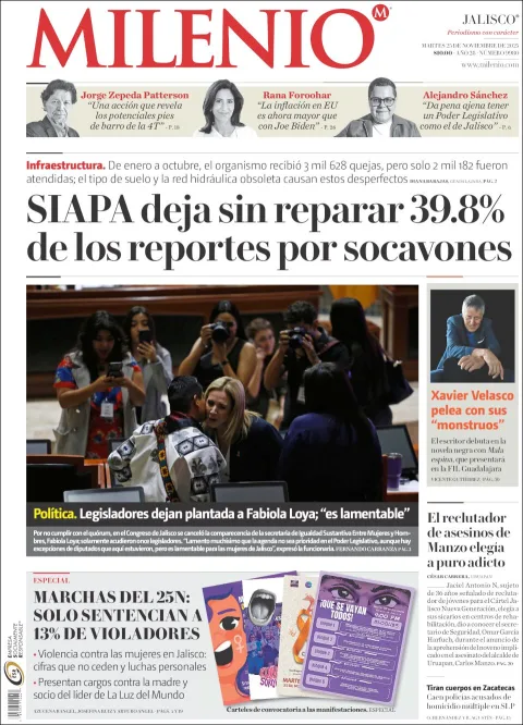 Portada de Milenio Jalisco del martes, 25 de noviembre de 2025