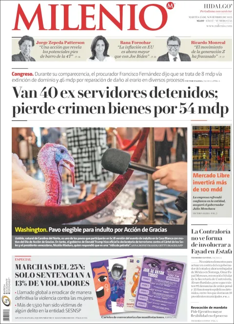 Portada de Milenio Hidalgo del martes, 25 de noviembre de 2025