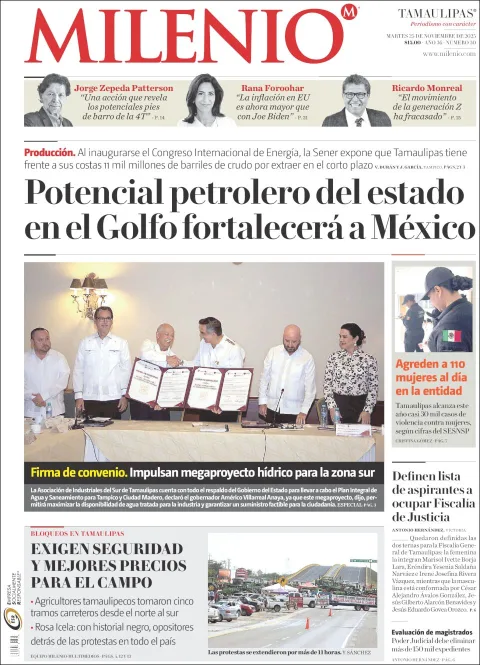 Portada de Milenio Tamaulipas del martes, 25 de noviembre de 2025