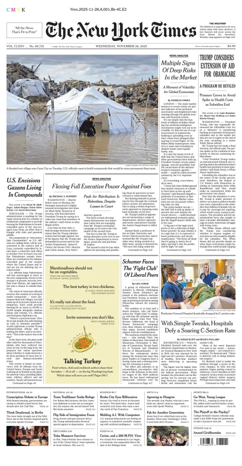 Portada de The New York Times (national) del miércoles, 26 de noviembre de 2025