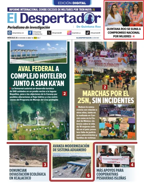 Portada de El Despertador de Quintana Roo del miércoles, 26 de noviembre de 2025