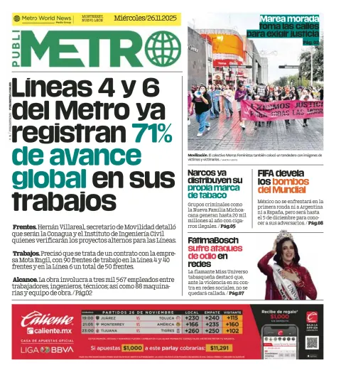 Portada de Publimetro Monterrey del 2025-11-26