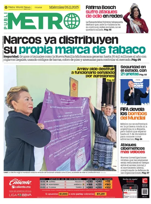 Portada de Publimetro Merida del miércoles, 26 de noviembre de 2025