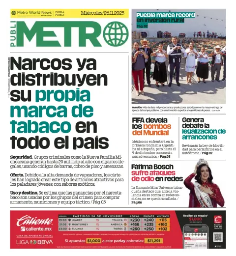 Portada de Publimetro Puebla del 2025-11-26