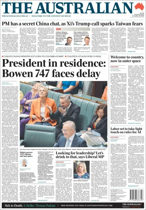 Portada de The Australian del miércoles, 26 de noviembre de 2025