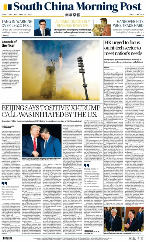Portada de South China Morning Post del 2025-11-26
