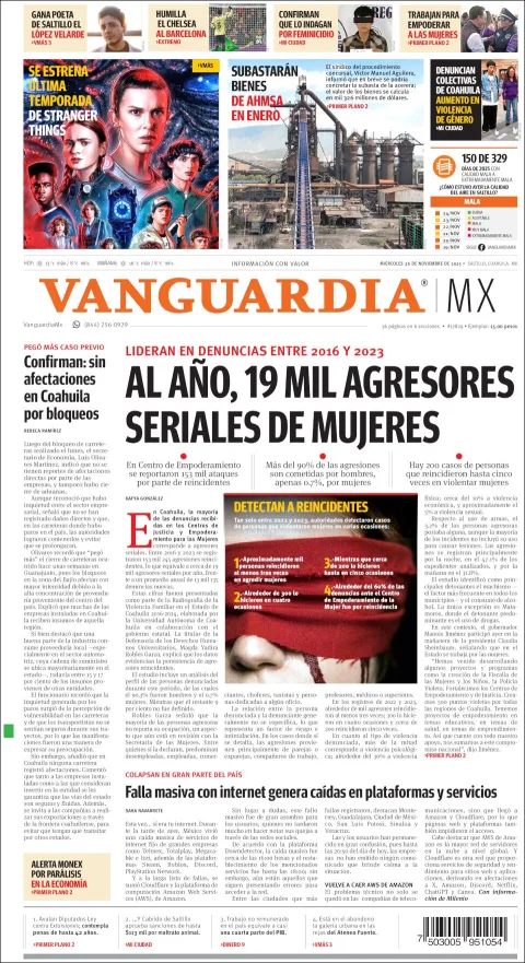 Portada de Vanguardia del miércoles, 26 de noviembre de 2025