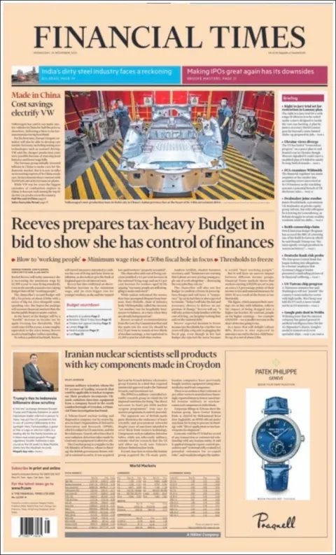 Portada de Financial Times del miércoles, 26 de noviembre de 2025