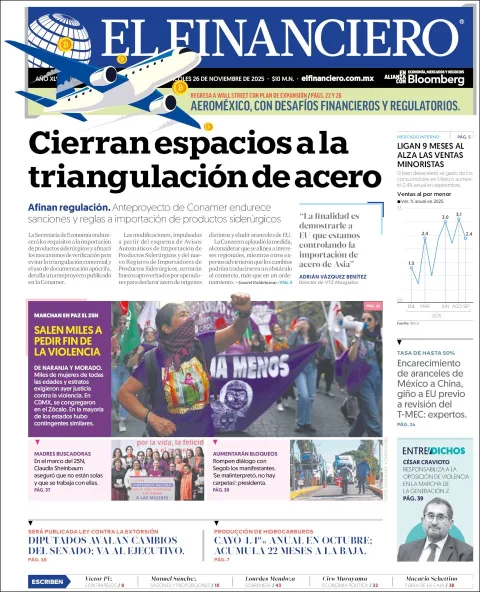 Portada de El Financiero del miércoles, 26 de noviembre de 2025
