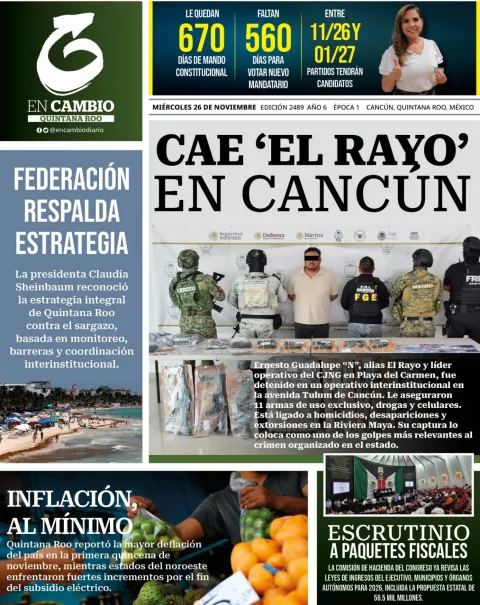 Portada de En Cambio - Quintana Roo (portada) del miércoles, 26 de noviembre de 2025