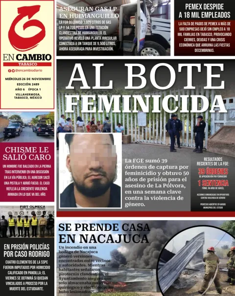 Portada de En Cambio - Tabasco (contraportada) del miércoles, 26 de noviembre de 2025