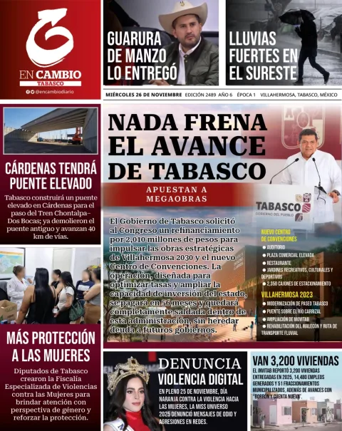Portada de En Cambio - Tabasco (portada) del miércoles, 26 de noviembre de 2025