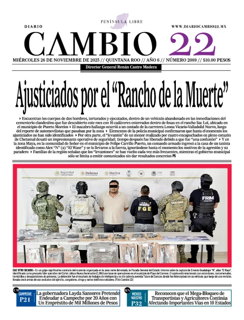 Portada de Diario Cambio 22 (contraportada) del miércoles, 26 de noviembre de 2025
