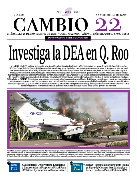 Portada de Diario Cambio 22 (portada) del miércoles, 26 de noviembre de 2025
