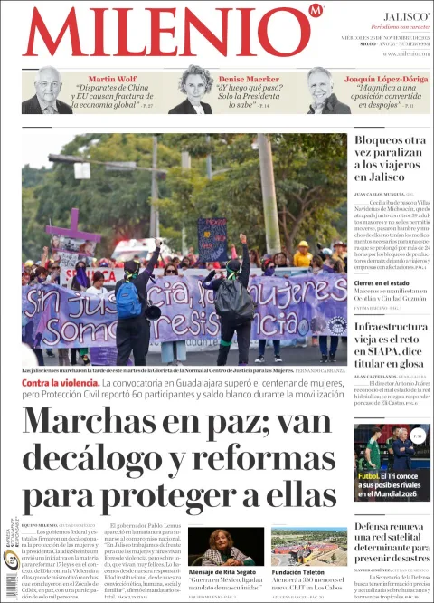 Portada de Milenio Jalisco del miércoles, 26 de noviembre de 2025