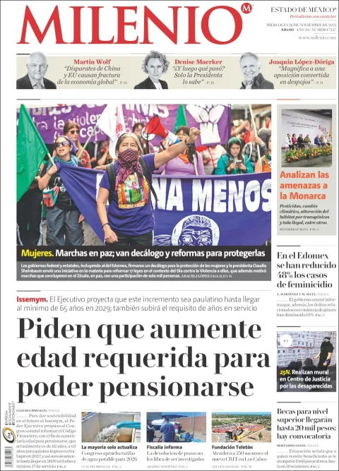 Portada de Milenio Edo de Mexico del miércoles, 26 de noviembre de 2025