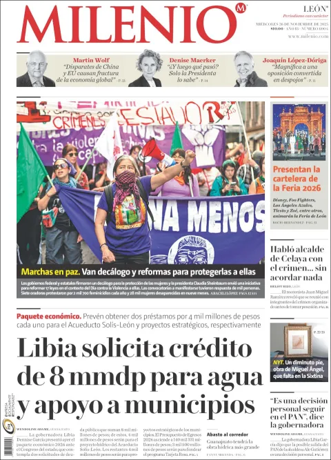 Portada de Milenio Leon del miércoles, 26 de noviembre de 2025
