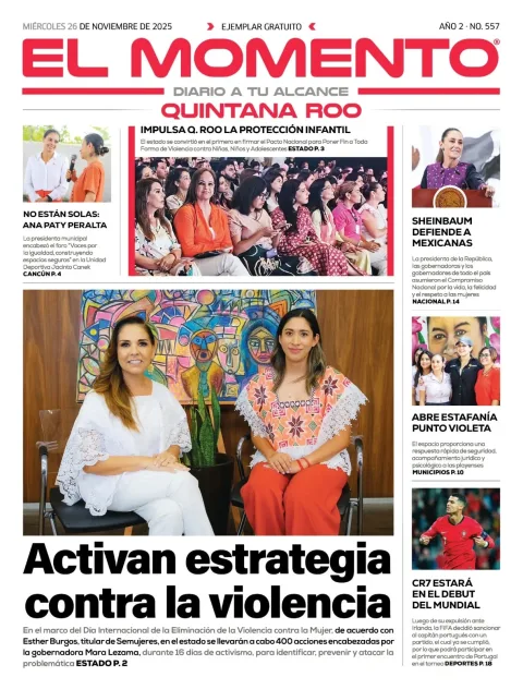 Portada de El Momento Quintana Roo del miércoles, 26 de noviembre de 2025