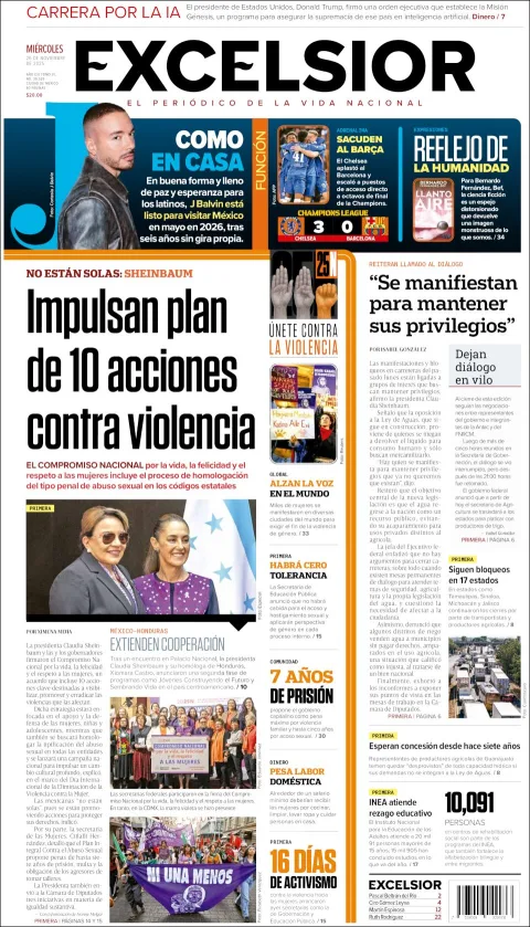 Portada de Excelsior del 2025-11-26