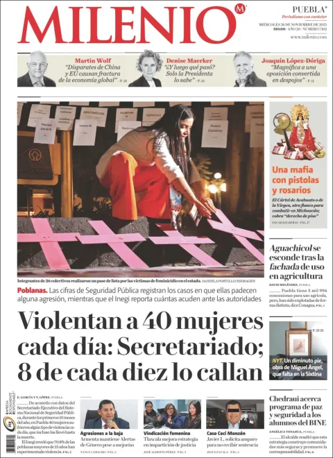 Portada de Milenio Puebla del miércoles, 26 de noviembre de 2025