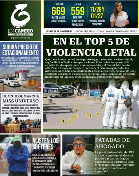 Portada de En Cambio - Quintana Roo (portada) del jueves, 27 de noviembre de 2025
