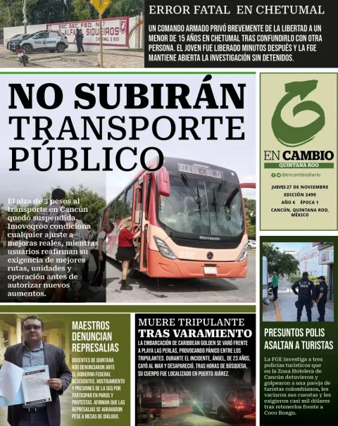 Portada de En Cambio - Quintana Roo (contraportada) del jueves, 27 de noviembre de 2025