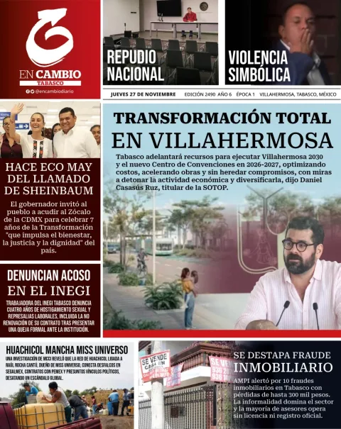 Portada de En Cambio - Tabasco (portada) del jueves, 27 de noviembre de 2025