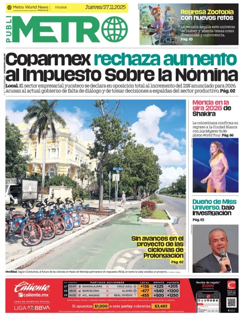 Portada de Publimetro Merida del jueves, 27 de noviembre de 2025