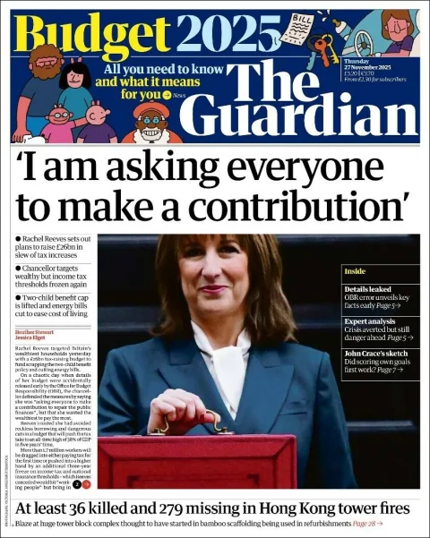 Portada de The Guardian (reino Unido) del jueves, 27 de noviembre de 2025