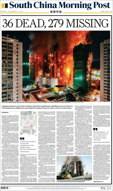 Portada de South China Morning Post del 2025-11-27