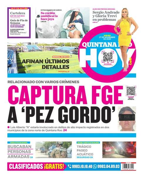 Portada de Quintana Roo Hoy (contraportada)
