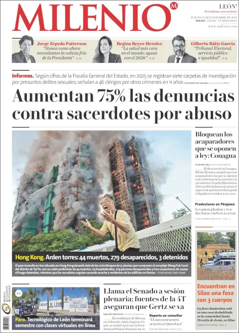 Portada de Milenio Leon del jueves, 27 de noviembre de 2025