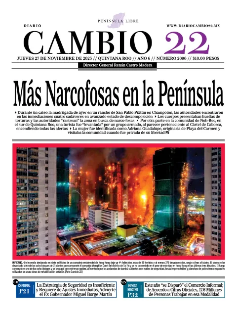 Portada de Diario Cambio 22 (contraportada) del jueves, 27 de noviembre de 2025